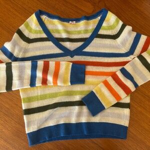 FiFi Cashmere Colorful Striped V-Neck 100% Cashmere Sweater Size Small/Medium